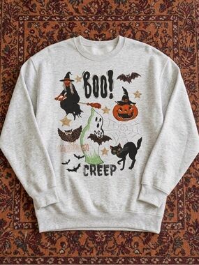 Halloween Boo Creep Crewneck Sweatshirt - Light Gray